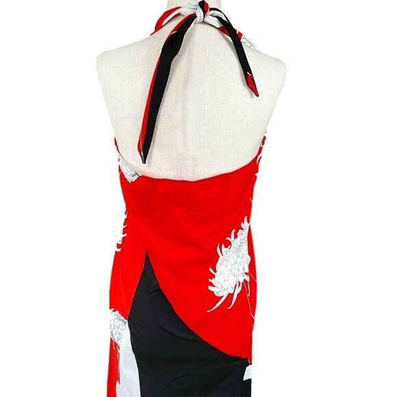 VTG 70s Red & Black Floral Malihini Hawaiian Beach Sarong Halter Maxi Wrap Dress - Picture 6 of 9